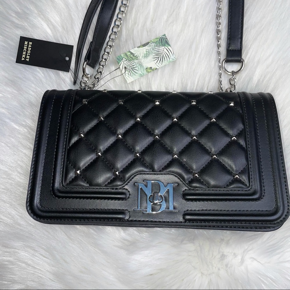 Badgley Mischka black studded quilted purse - Picture 7 of 16